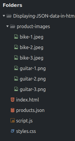 Image of a project's folder in sublime text