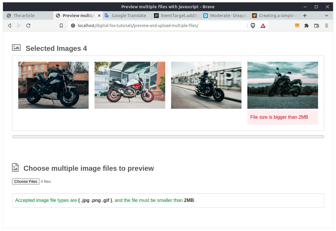 image of a upload form in the browser